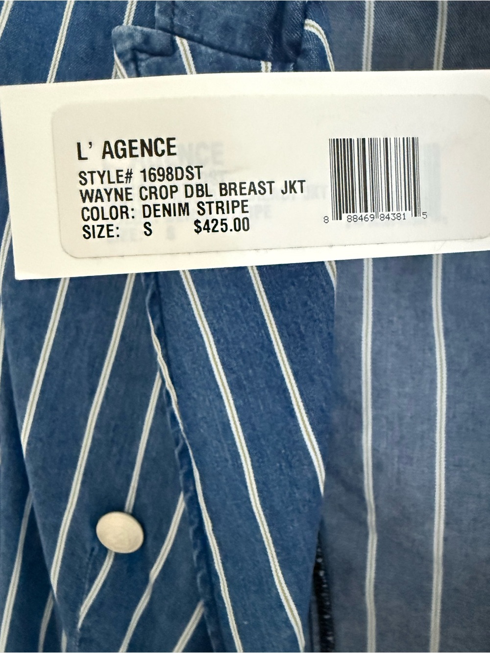 L'AGENCE Navy and White Striped Cropped Double-Breasted Blazer - Picture 3 of 10